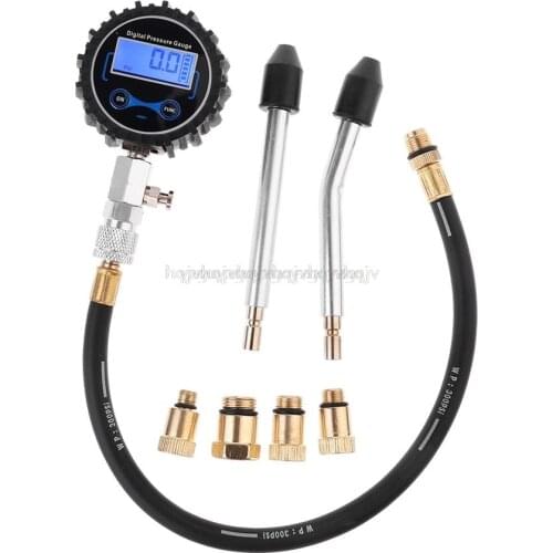 Digital Compression Tester Pressure Gauge Tester Kit Motor Auto Petrol Gas Engine Cylinder Motorcycle Pressure Gauge My17 19