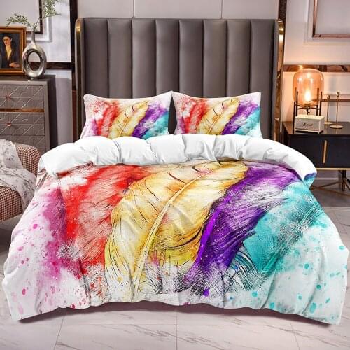 Kids Duvet Cover with Colors Feather Print White Reverse Microfiber Soft Bedding Comforter Cover Sets