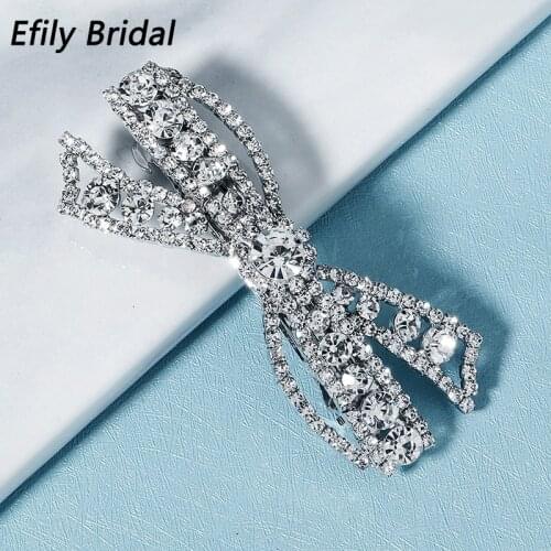 Efily Bridal Wedding Hair Accessories Rhinestone Bow Hair Clips for Women Bride Headpiece Bridesmaid Party Jewelry Gift