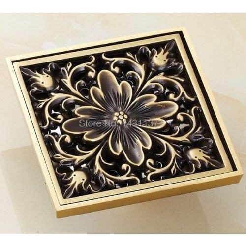 Euro Style Antique Brass Art Carved Brass Floor Drain Cover Shower Waste Drainer bathroom accessories