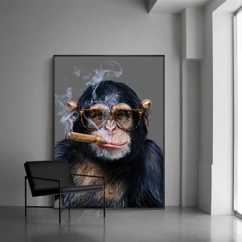 Chimp Smoking Cigar Art Canvas Painting Monkey Animal Wall Art Picture for Living Room Modern Posters and Prints Home Decor
