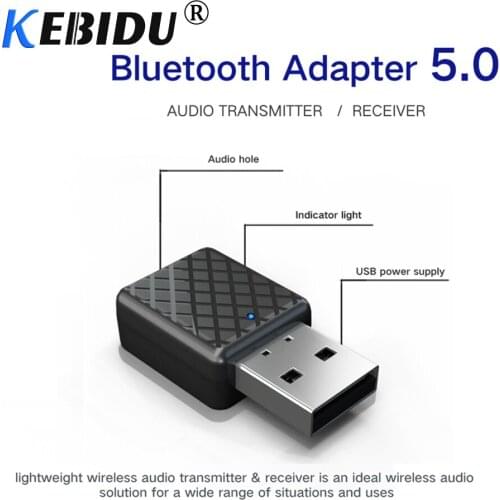 KEBIDU 2 In 1 USB Bluetooth 5.0 Transmitter Receiver 3.5mm Stereo Audio Music Bluetooth Adapter For PC Laptop Speaker Headphone