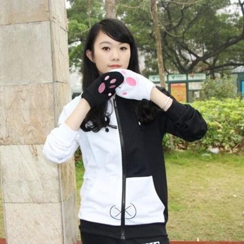 Cosplay Danganronpa Monokuma Costume Unisex Black White Bear Zipper Coat Jacket Daily Casual Men Women Hoodis Sweatshirt C50K176