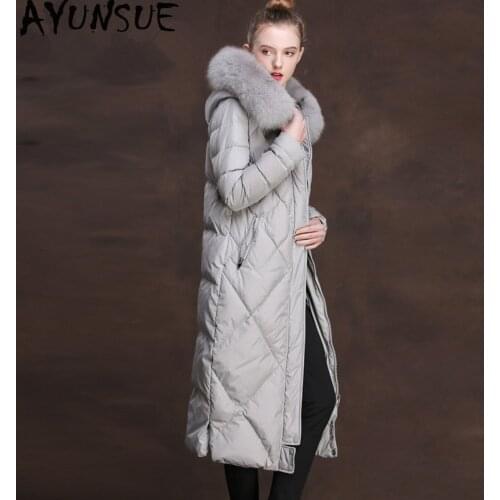 AYUNSUE Fox Fur Collar Down Jacket Woman Hooded Winter Jacket Women Long Coat Female Korean Pink Jackets Chaqueta Mujer MY3859