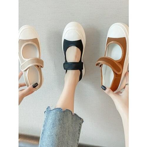 Shallow mouth single shoes spring and autumn 2021 new simple casual versatile thick-soled velcro Mary Jane womens shoes