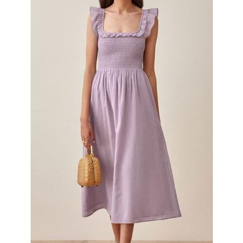 French Bodycon Dress for Women Summer A-LINE Bohemian Flying Sleeve Square Collar Pullover Sleeveless Solid Harajuku Dresses