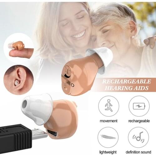 Mini Hearing Amplifier Ear Sound Enhancer Hearing Aid Rechargeable & Noise Reduction & Adjustable Volume for Left Right Ears