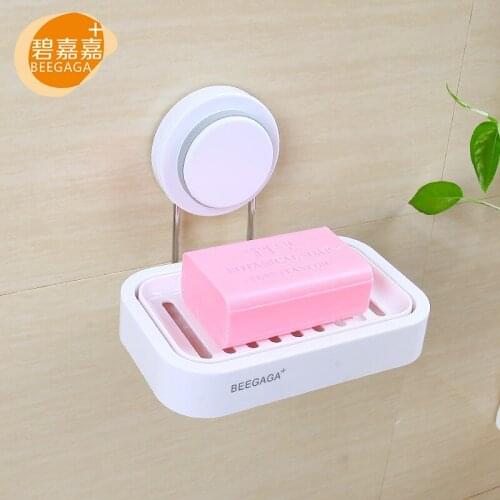 Wall-Mounted Strong Sucker Soap Box for Bathroom Accessories Stainless Steel Holder with White Plastic Soap Dish