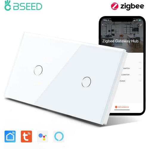 BSEED Zigbee Wall Touch Switches Double 1/2/3Gang 1/2/3Way Wireless Smart Switch Wifi Sensor Switch Tuya APP Smart Google Alexa