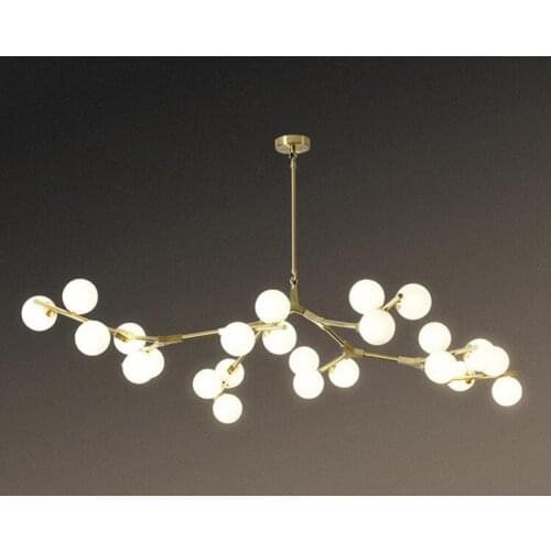 Nordic Gold Black G4 LED Magic Bean Iron Long Chandelier with Glass Ball Lampshade for Bedroom Living Dining Room Creative Lamp