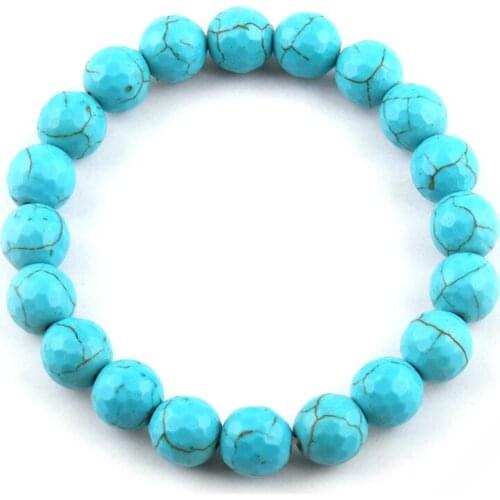 New Design Energy Bracelets Made By 10mm Beautiful Facet Natural Turquose Stone Bracelet bangle