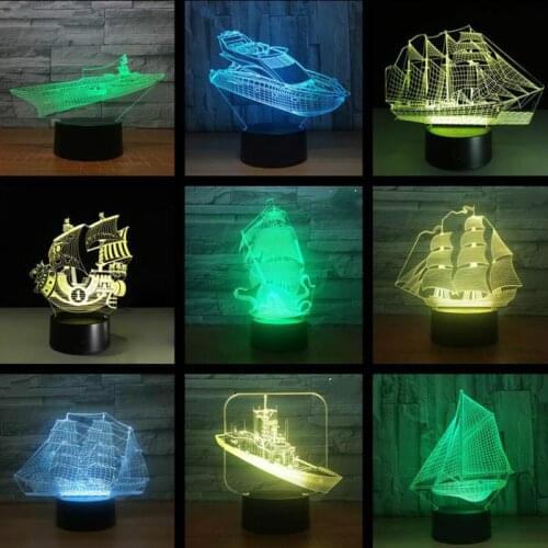 New Smart Home 3d Colorful Nightlight Sailing Ship Birthday Party Table Lamps Light Remote Control Platform Led Desk Lamp