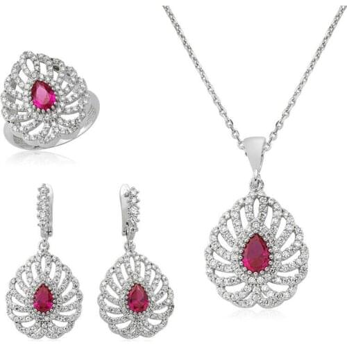 Original silver , Pink Stony Drop Set ,Most Special Jewelry Sets Suitable and Quality Products Types