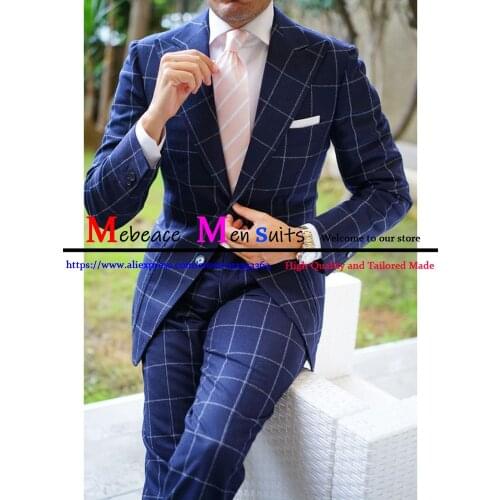 Jacket+Pant+Vest) 2021 Luxury 3 Piece Men Suit Fashion Male Slim Fit Plaid Business Office Suit Sets Groom Wedding Dress Tuxedo