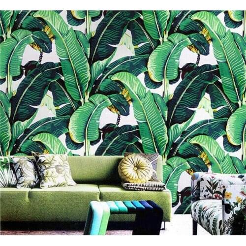 Custom Wall Mural Wallpaper European Style Retro Hand Painted Rain Forest Plant Banana Leaf Pastoral Wall Painting Wallpaper 3D
