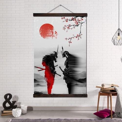 Posters and Prints Scroll Canvas Painting Art Print Wall Art Pictures Frame Painting Home Decoration Japan Two Fighting Samurais