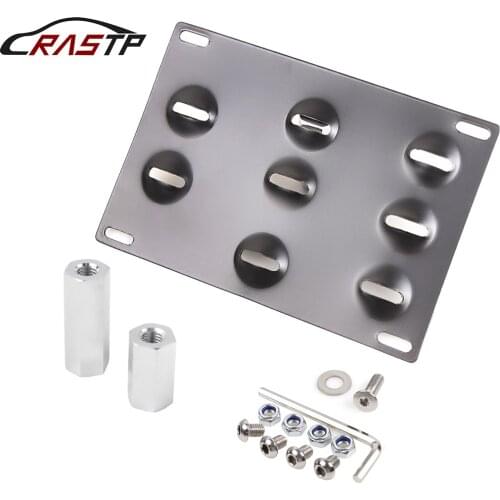 RASTP-Front Bumper Tow Hook License Plate Mounting Bracket Holder Aluminum Adjustable Car License Plate RS-BTD013