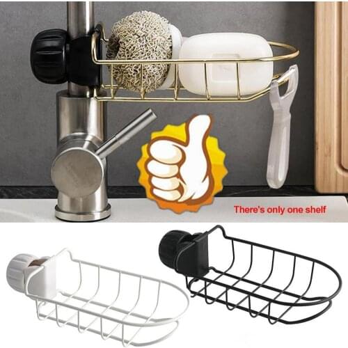 Stainless Steel Kitchen Faucet Holder Adjustbale Sink Caddy Organizer Soap Brush Dishwashing Liquid Drainer Brush Storage Rack