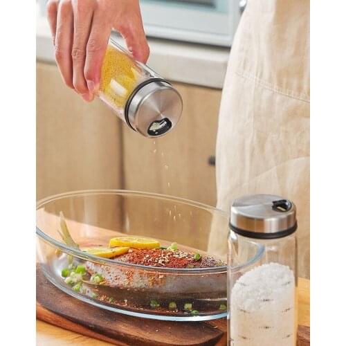 High Borosilicate Glass Seasoning Can Pepper Spice Shaker Kitchen Salt Sesame Solid Condiment Seal Bottle With Rotary Lid