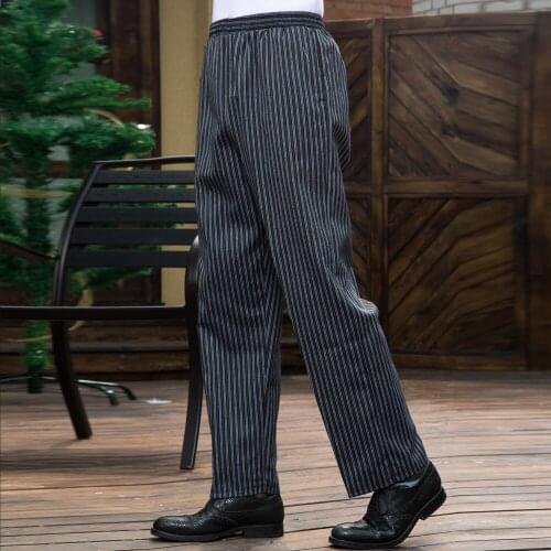 Mens Chef Pants Straight Legged Work T Loose Vertical Stripes Zebra Long Pants Adjustable