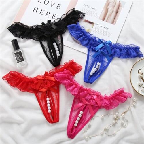 Sexy Pearl Panties Underwear Women G-string Embroidery Bow Thongs Low Rise Female Fashion T Back Ladies Lingerie Exotic 25