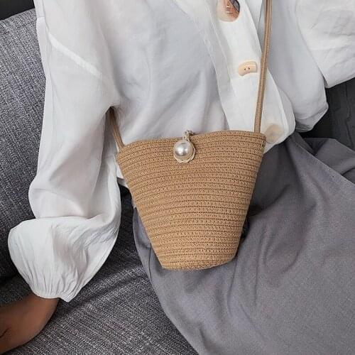 Woven bucket bag womens bag 2020 new Korean version of the wild casual fashion forest small fresh shoulder bag messenger bag