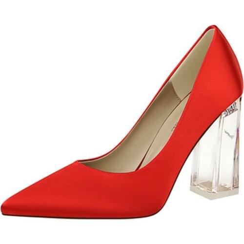 12 Colors Women Sexy Transparent Crystal Heel Pumps Wedding Silk High Heels Female Office Shoes Pointed Toe Party Ladies Shoes