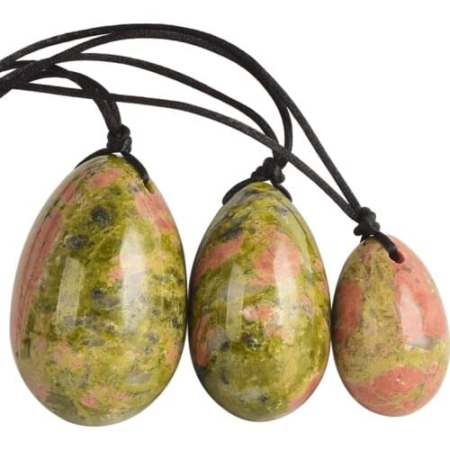 Yoni Eggs Drilled Natural Unakite Jade Egg 3pcs for Massage Vaginal Balls Pelvic Floor Exercise Crystal Sphere Health Care Stone