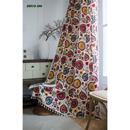 Sun Flower Curtain For Living Room Blinds Bedroom Bay Window French Window kitchen Cotton Linen Finished Curtain With Broom lace