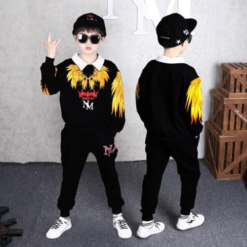 4-14T Boys Clothes Spring Clothing Set New Clothing Set Long sleeve Fashion Feather Letters Print Clothing Suit High Quality