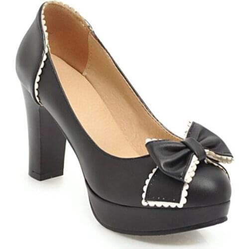 2021 Elegant Fashion Plus Size 34-43 High Heel Shoes Round Toe Women Platform Pumps with Bow Party Wedding Footwear shoes A23-6