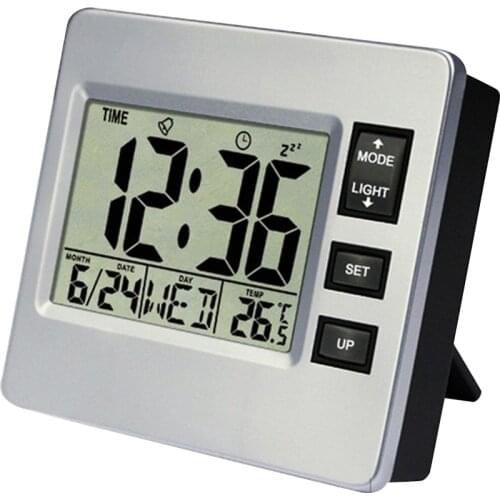 LCD Clock with Nightlight, Temperature/ Calendar Display, Ascending Sound & Snooze Function, Battery Operated Only
