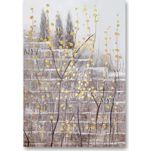 Golden Acrylic Texture Trees Oil Painting Art Hand-painted Latest Abstract Thick Knife Flower Design Paintings Canvas Wall Art
