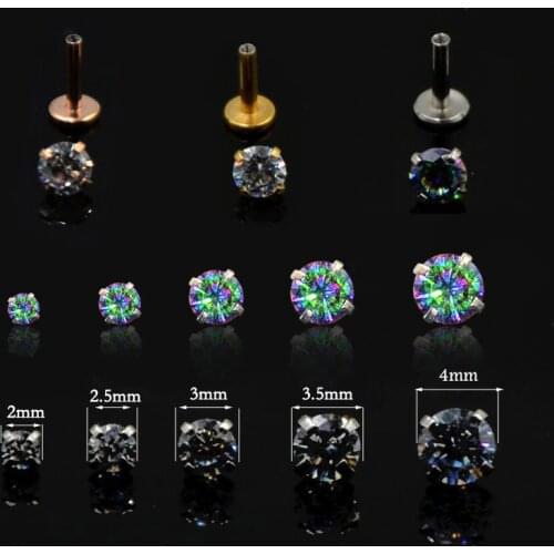 1Pc Internally Thread Labret Monroe Lip Stud Piercing Jewelry Prong Setting Zircon Opal Ear Helix Tragus Cartilage Stud Earring