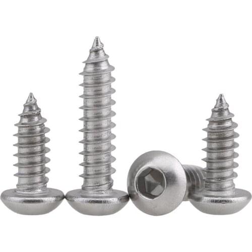 304 Stainless Steel Hexagon Socket Button Head Self-tapping Screws M5 M6 Round Head Hex Screws