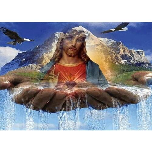 MM 14/16/18/28 CROSS STITCH Full Round Drill 5D DIY Diamond Painting " Landscape Hand Jesus" 3D Embroidery Cross Stitch