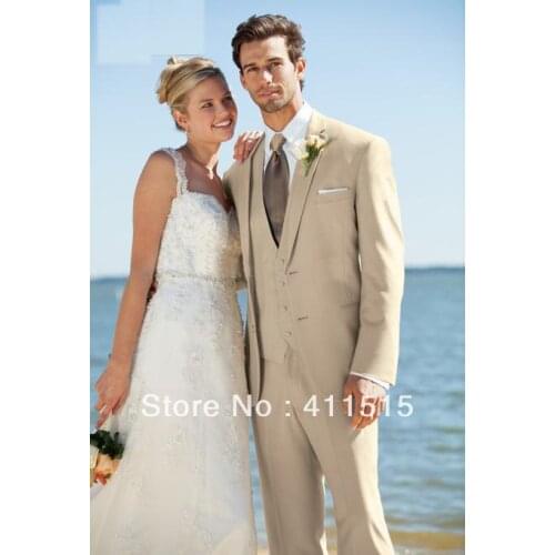 Free shipping/Groom Tuxedos/Best men cheap for Suits Wedding Groomsman Custom Made Suit Beige Wedding Suit /custom suit ,tuxedos