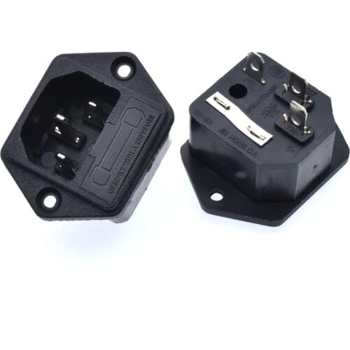 IEC 60320 C14 AC Power Inlet with Fuse Holder 5 x 20 mm Side Flange and Screw on Mounting Solder Terminal Socket