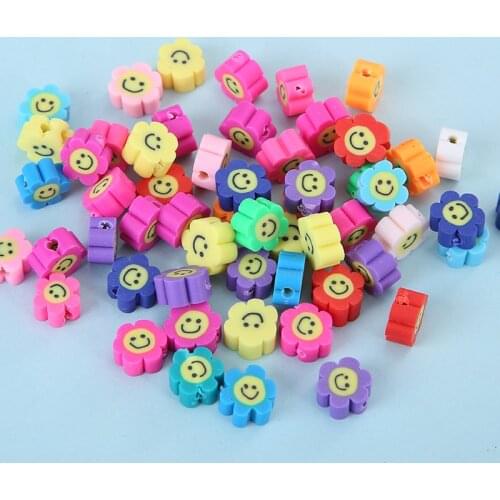 50pcs/lot Mixed Sun Flower Smiley Polymer Clay Spacer Beads For Jewelry Making DIY Bracelet Necklace Accessories