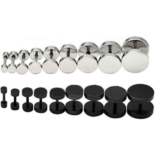 Black Silver Stainless Steel Earrings 2pcs Mens Barbel Punk Gothic Stud Earrings Fashion Brand 8 Sizes For Men