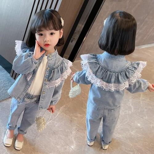 Girls Denim Sets 2021 New Children Clothes Baby Spring Clothing Denim Jacket + Jeans 2 Pieces Sets Ubrania Dla Dziewczynek