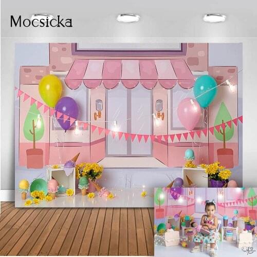 Ice Cream Shop Store Backdrop for Photography Studio Newborn Children Portrait Background for Photo Studio 1st Birthday Cakes