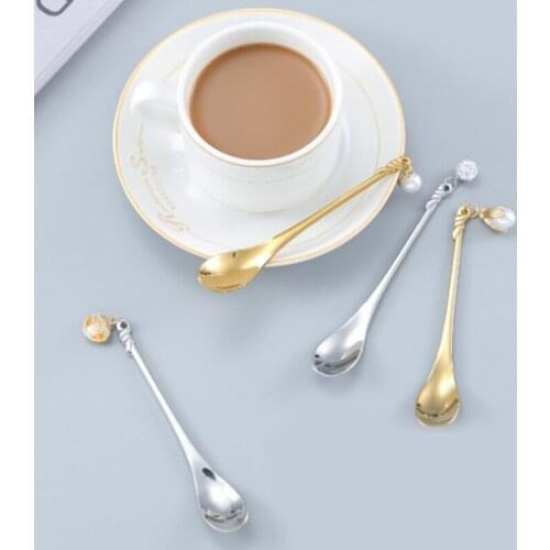 Stainless Steel coffee spoon Creative Pearl Pendan Afternoon Teaspoon Mixing Stirring Spoon Dessert Spoon Table Decor Tool 2021