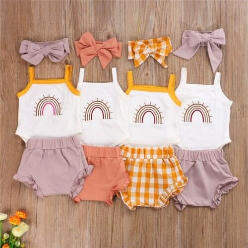 Newborn Set Pudcoco Summer Infant Baby Girls Clothing Boys Rainbow Sleeveless Bodysuits Shorts Headband Cotton 3pcs Clothes