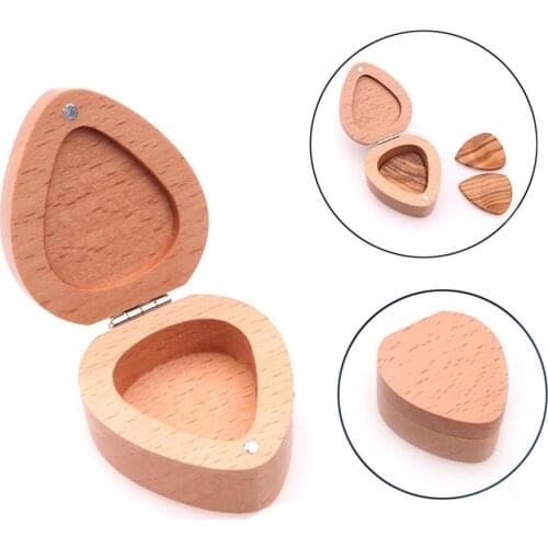 Guitar Pick Box Beech Heart-shaped Solid Wood Box Gift Box No Pick Finger Keyboard Musical Instrument Guitarra Parts Accessories