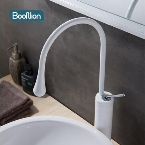 Boonion brass basin mixer white bathroom tap single handle hot & cold single hole simple style Water Droplet series