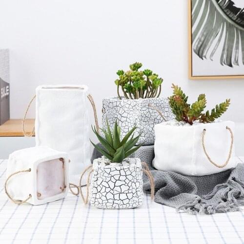 Nordic Ins Minimalist Square Crack Ceramics Flower Pot Vintage Succulent Green Plant Desktop Potted Home Creative Gardening