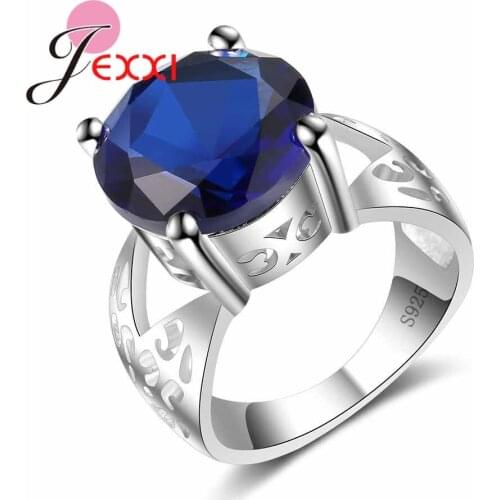 Fashion 925 Sterling Silver SilverWide Wedding Rings For Women&Men Blue Rhinestones CZ Simple Rings For Women Christmas Gifts
