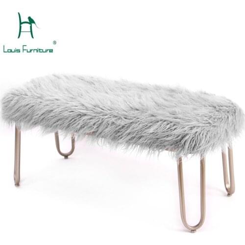 Iouis Fashion Stools Ottomans Mitation Wool Bedroom Creative Iron Art for Shoes, Living Room Sofa Nordic Dressing