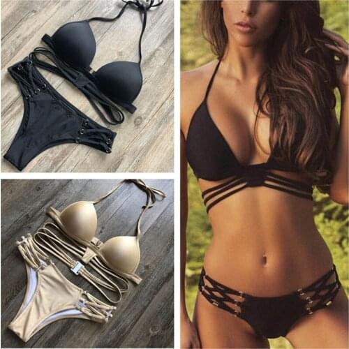 2021 Fashion Women Bikinis Set Swimwear Solid Two-Piece Split Swimsuit Hollow Swimming Beachwear Maudymosi Kostiumėlis #S4g